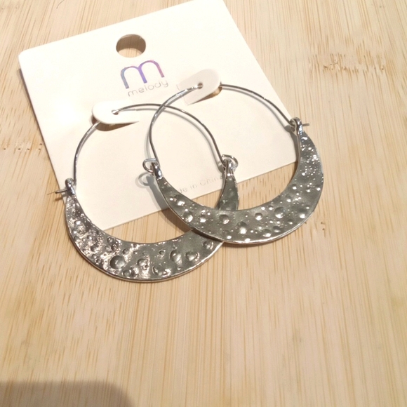Textured Moon Crescent Hoop Earrings - Picture 3 of 6